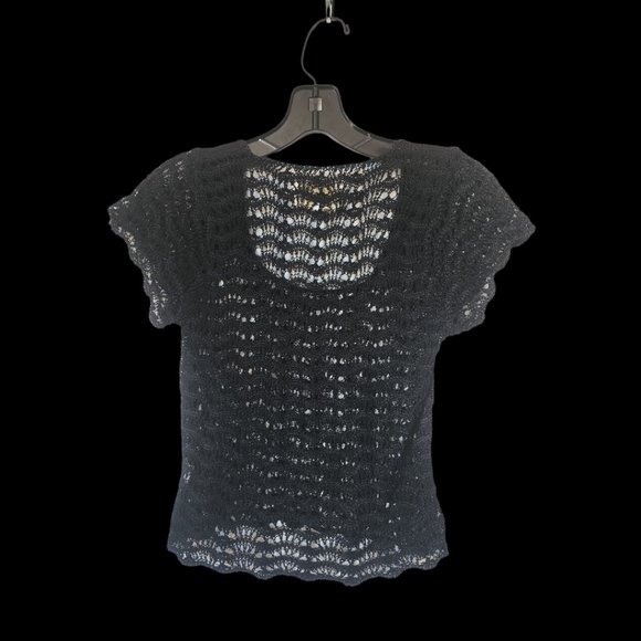 Cache Short Sleeves Knit Black Top Vintage - Picture 4 of 7